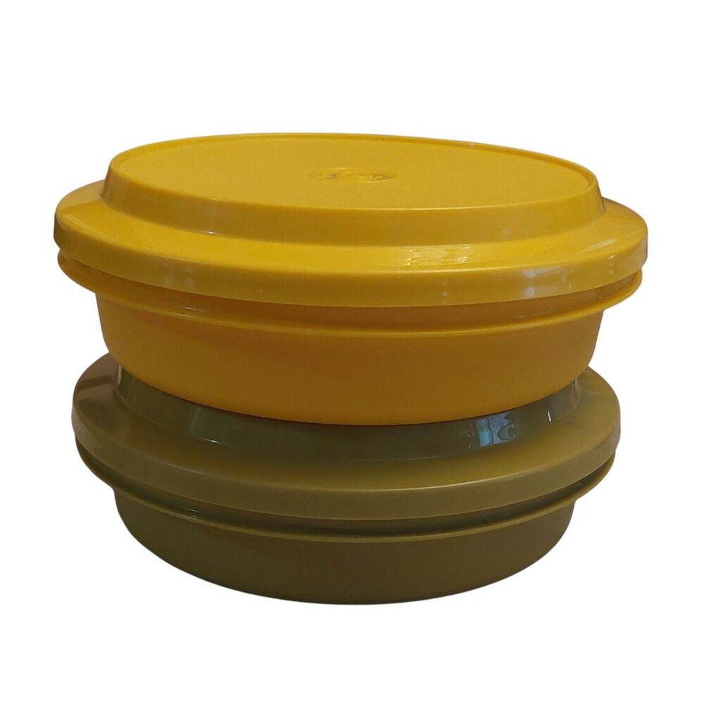 Vintage Tupperware Seal & Serve  Bowl Set Harvest Yellow Avacado Green 1206 1207